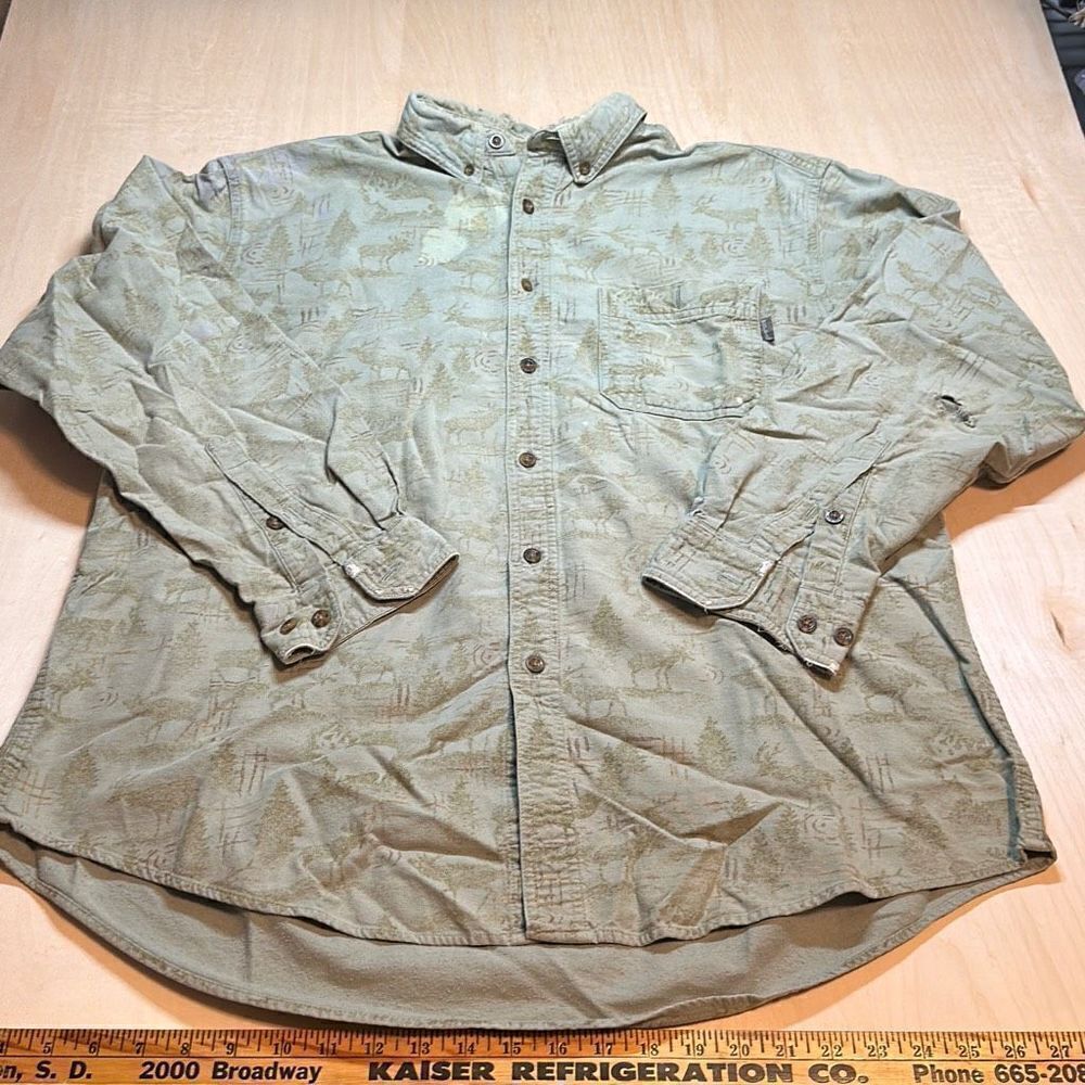Woolrich Chamois Flannel Elk‎ Moose Print Mens Xl Green/brown  Long Slv Shirt